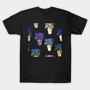 Black, Blue, Purple Colourful Floral Art Print T-Shirt